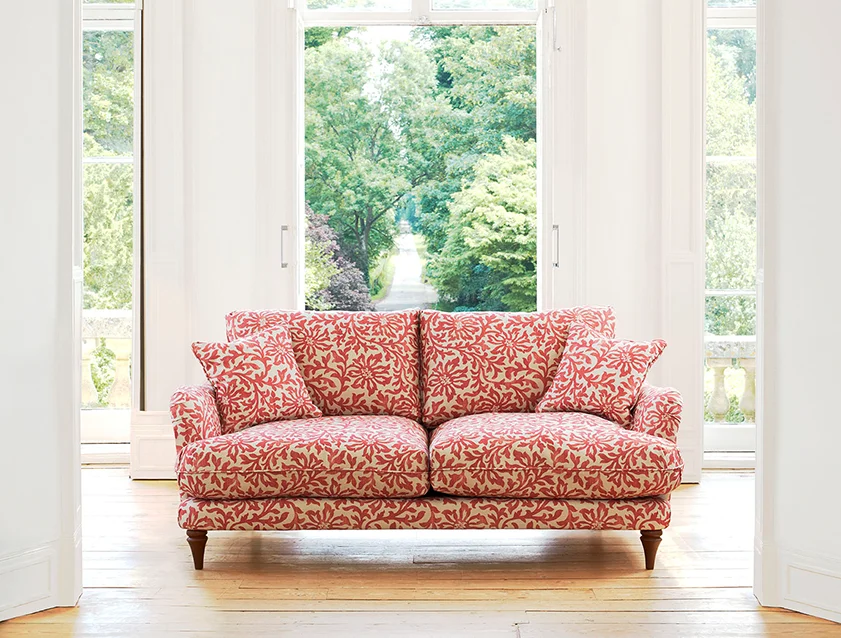 Pugin 2 Seater Sofa in V&A Brompton Collection Floral Scroll Chilli_mobile